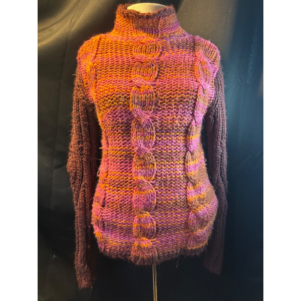 Desigual Womens Chunky Cable Knit Sweater Mock Neck Pink Orange Purple 67J2LB8 S